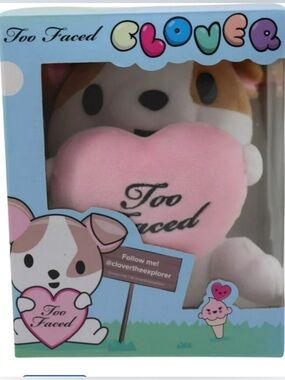 Too Faced Plush Corgi Toy in White, Brown & Pink Heart